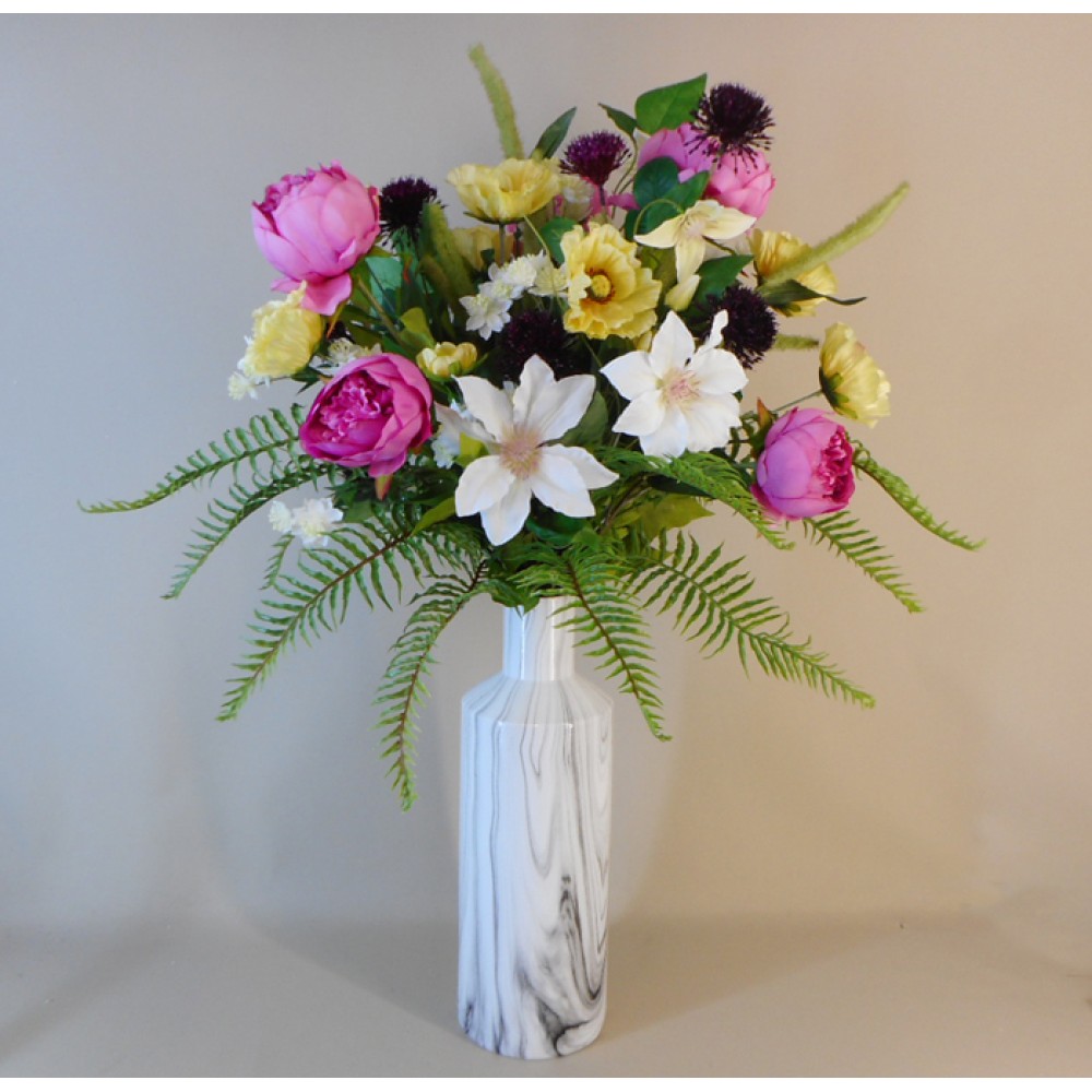 Amelia Faux Flowers Arrangements Peony Poppy and Clematis Vase